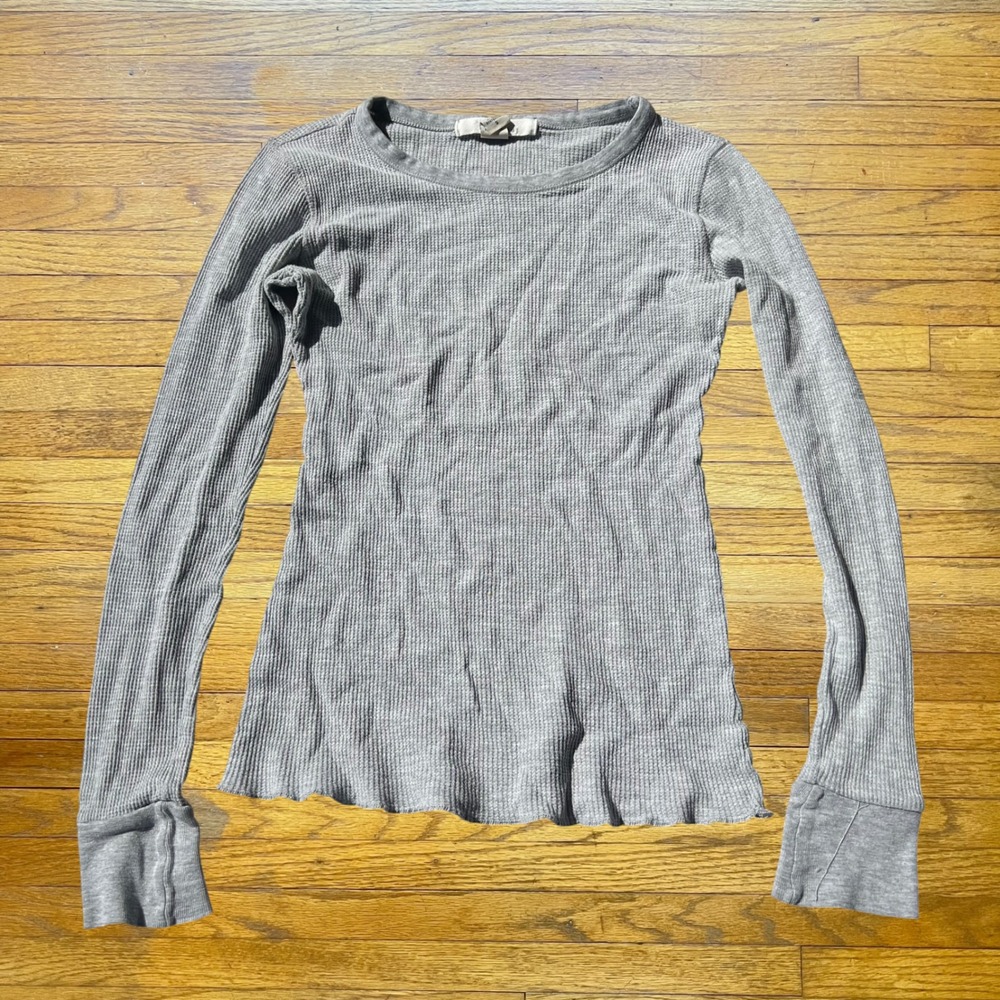 Abercrombie & Fitch Womens Gray Waffle Knit Thermal Long Sleeve Top Small